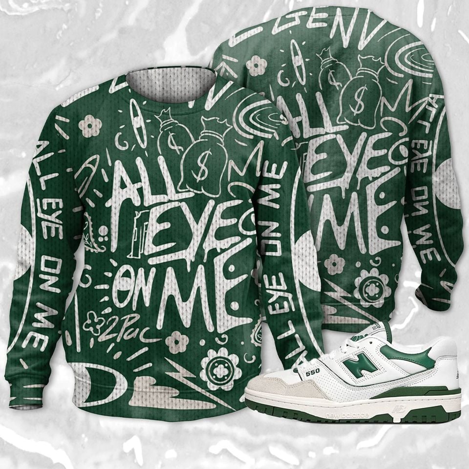 All Eye On Me 3D Doodle Eye Ugly Sweater Match NB 550 White Green