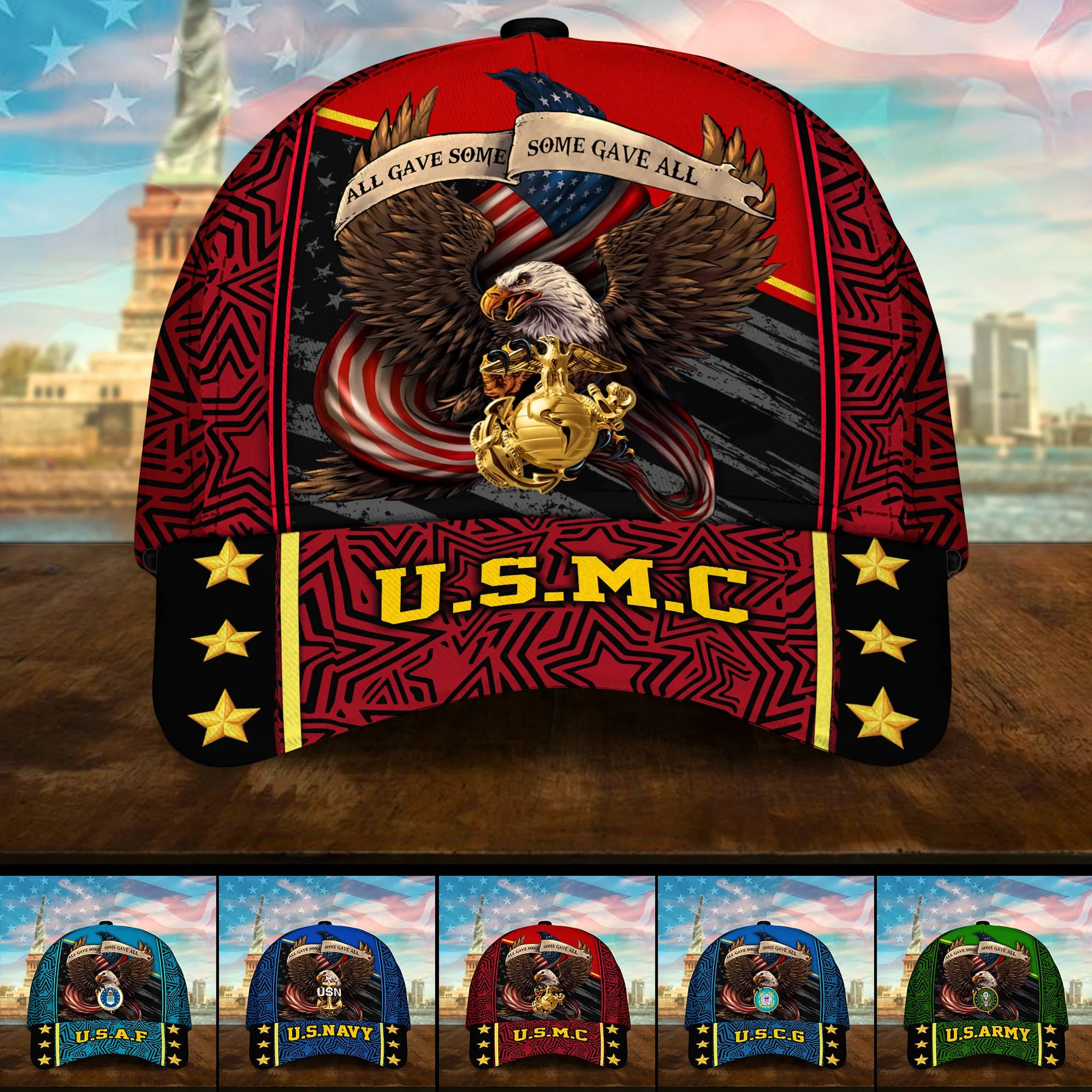 All Gave Some Some Gave All Multiservice U.S Veteran Cap 3D Printed Eagle USA Flag Cap Trucker Hats Custom Hats Gifts For Men & Women