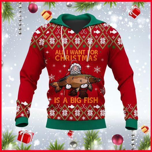 All I Want For Christmas Is A Big Fish Ugly Christmas Sweater Adult 3D Funny Matching for family