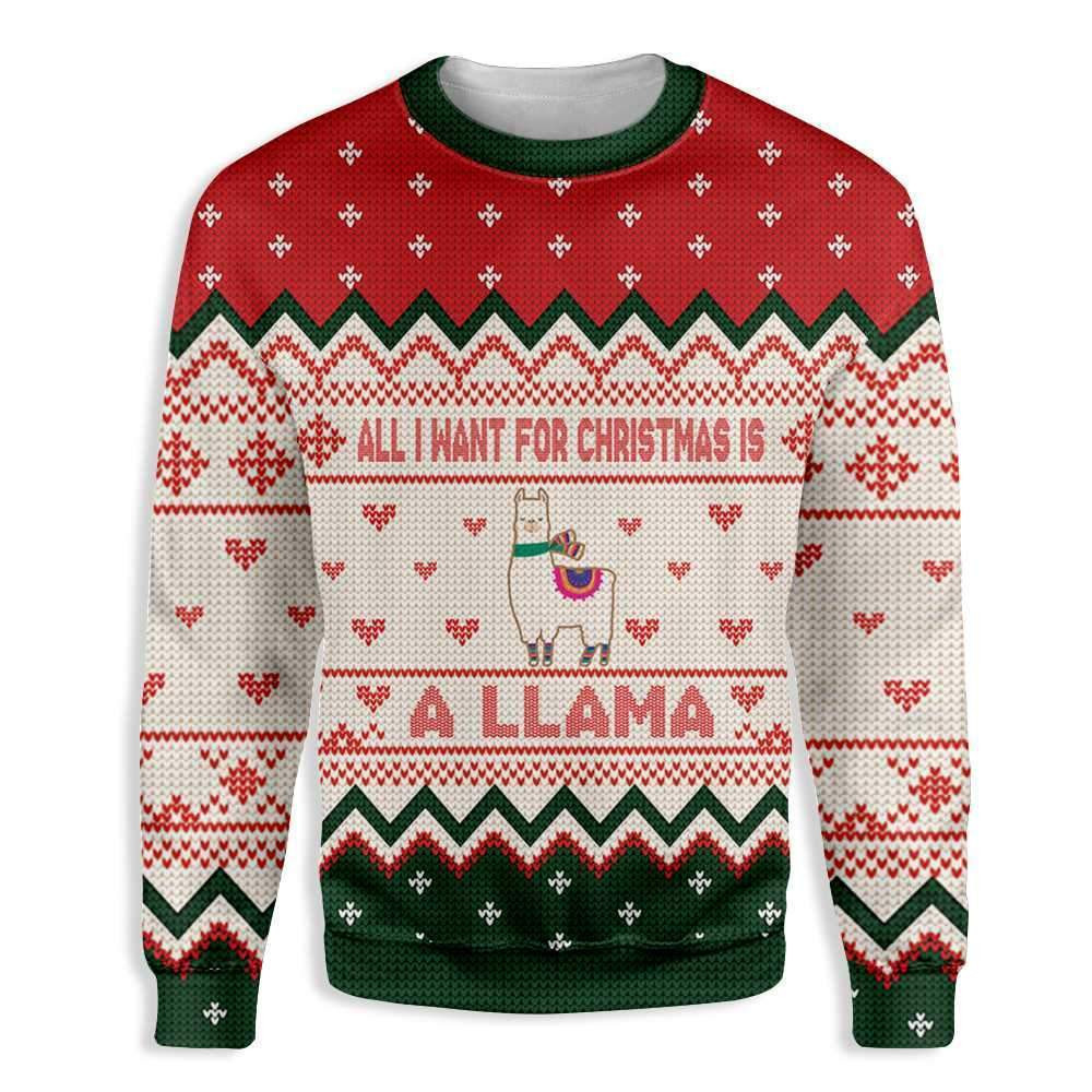 All I Want For Christmas Is A Llama Ugly Christmas Sweater Adult 3D Funny Matching for family