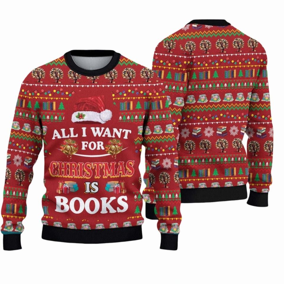 All I Want For Christmas Is Books Ugly Xmas Sweater - Image 2