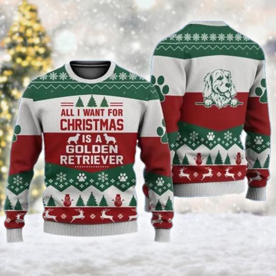 All I Want For Christmas Is Golden Retriever Ugly Sweatshirt, Christmas Gift For Men Women Kid - Image 8
