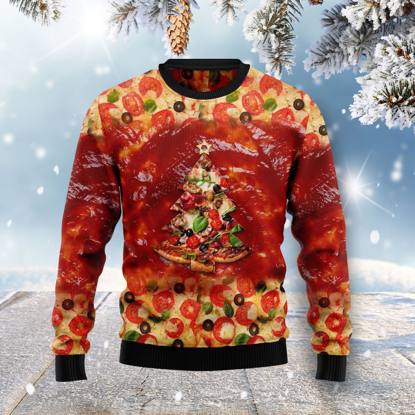 All I Want For Christmas Is Pizza Ugly Christmas Sweater Adult 3D Funny Matching for family