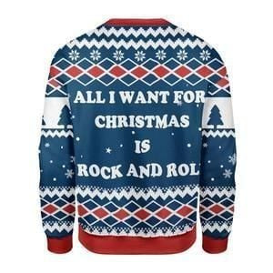 All I Want For Christmas Is Rock And Roll Ugly Christmas Sweater Adult 3D Funny Matching for family - Image 2