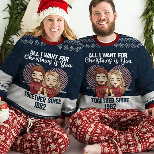 All I Want For Christmas Is You - Couple Personalized Custom Ugly Sweatshirt - Christmas Gift For Husband Wife, Anniversary - Image 4