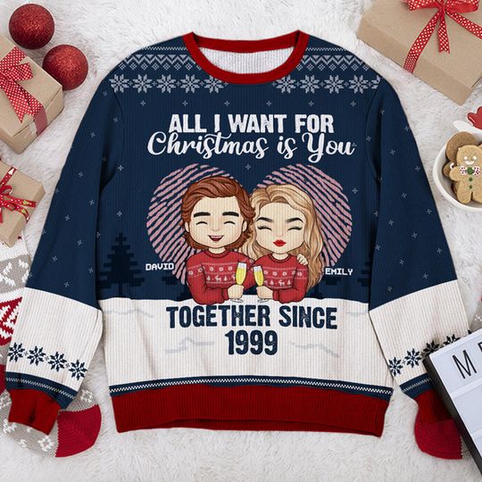 All I Want For Christmas Is You - Couple Personalized Custom Ugly Sweatshirt - Christmas Gift For Husband Wife, Anniversary - Image 5