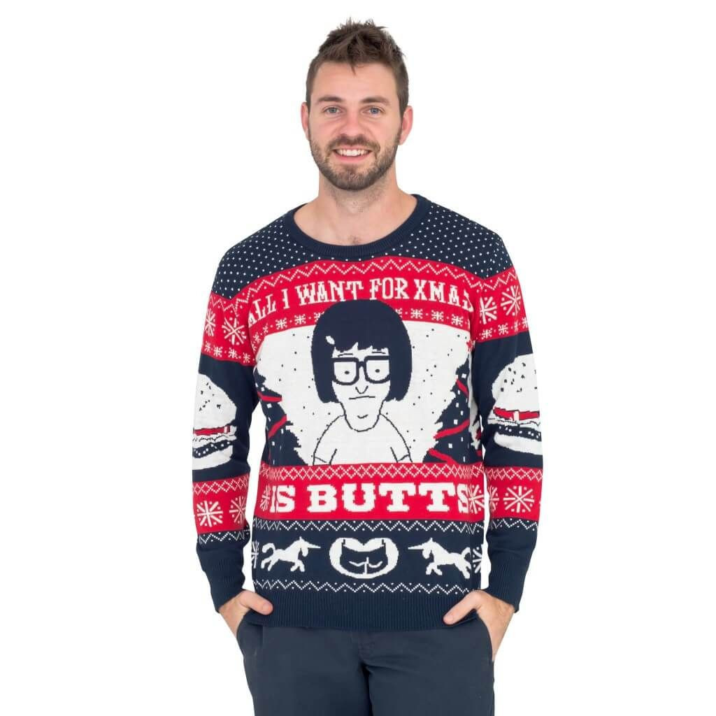 All I Want For Xmas Is Butts - Tina From Bob'S Burgers Ugly Christmas Sweater Adult 3D Funny Matching for family