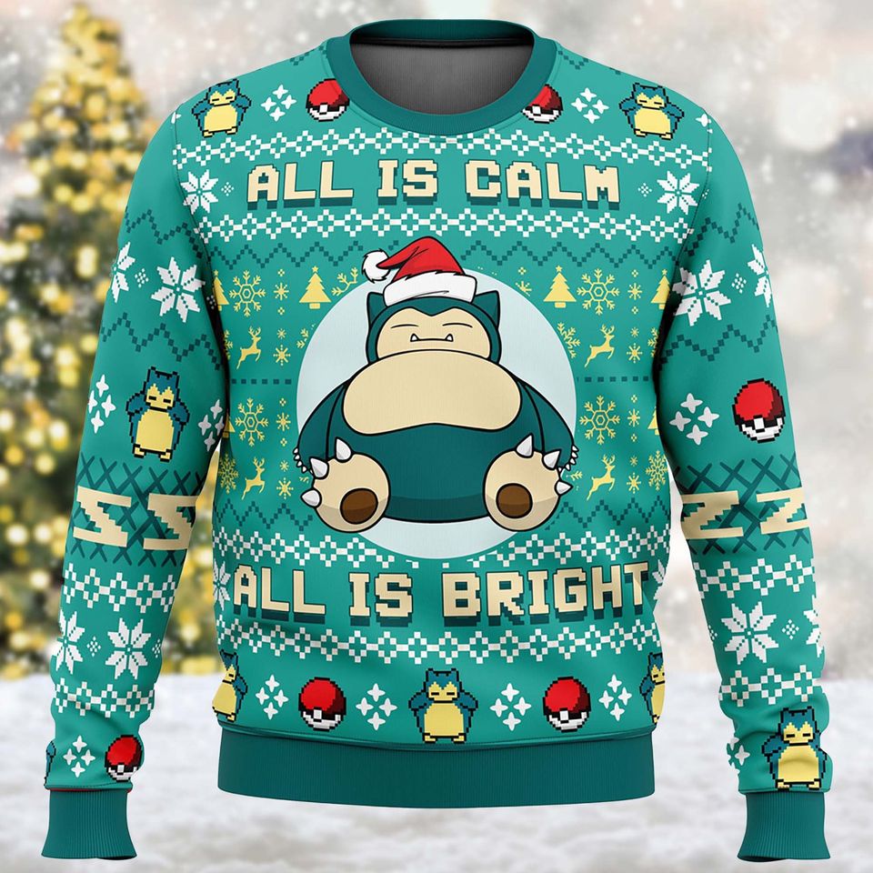 All Is Calm All Bright Ugly Christmas Sweater, Cute Bear Santa Hat Xmas Sweatshirt