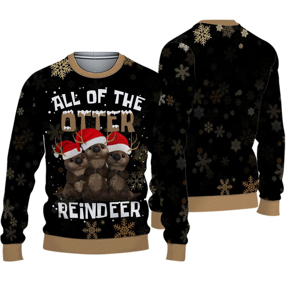 All Of The Otter Reindeer Ugly Knitted Christmas 3D Sweater