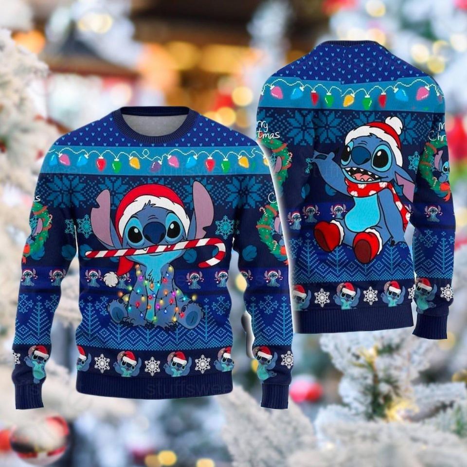 All Over Printed Lilo Ugly Sweater, Happy Holidays Christmas Ugly Christmas Sweater