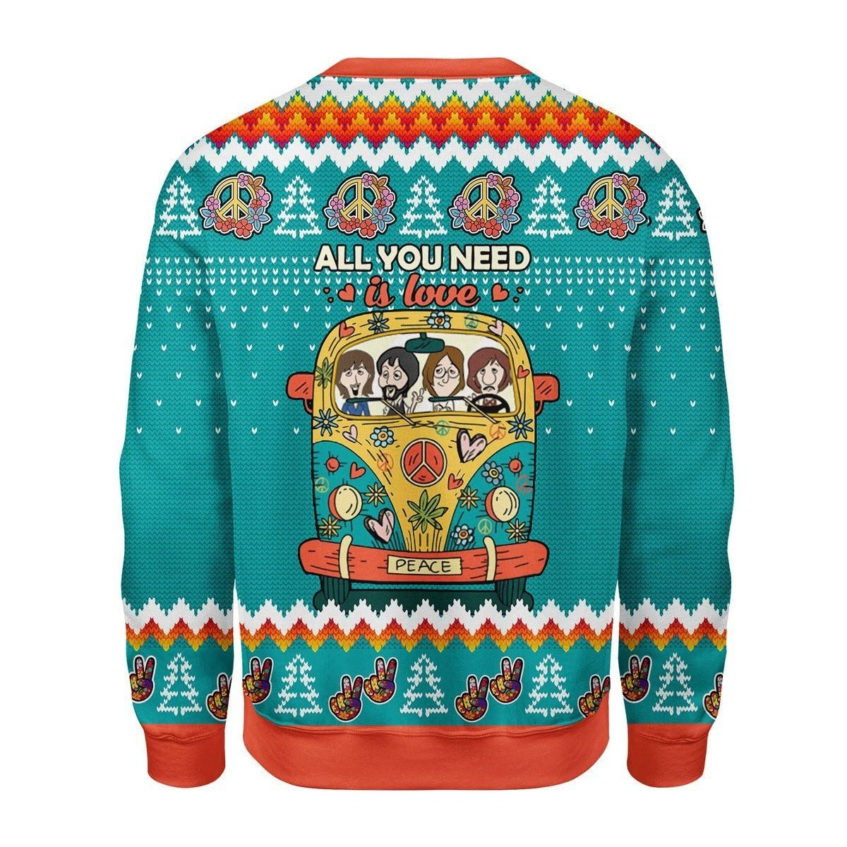 All You Need Is Love Hippie Ugly Christmas Sweater Adult 3D Funny Matching for family - Image 2