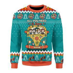 All You Need Is Love Hippie Ugly Christmas Sweater Adult 3D Funny Matching for family