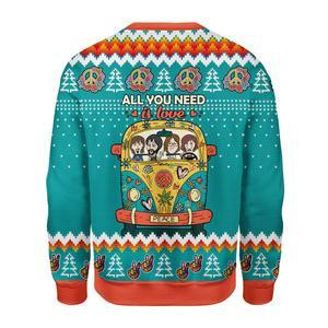 All You Need Is Love Hippie Ugly Christmas Sweater Adult 3D Funny Matching for family - Image 2