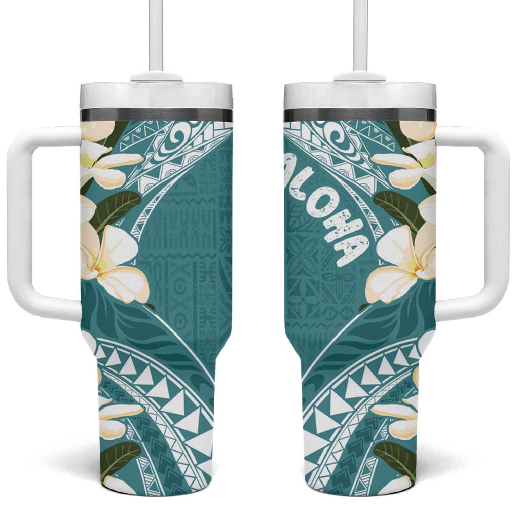 Aloha Hawaii Festive Frangipani Lace Classic Teal Custom Stanley Cup 40 oz 30 oz Tumbler With HandleTVC2301387