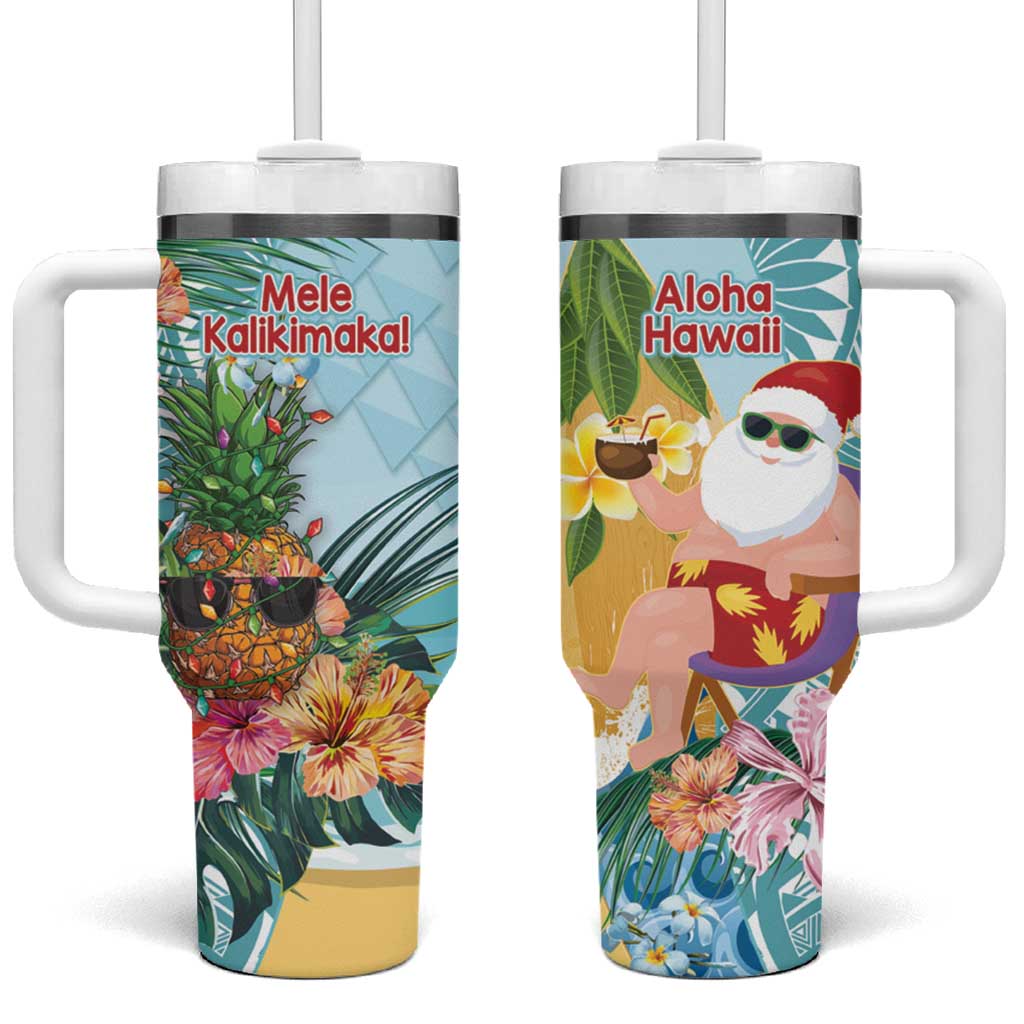 Aloha Hawaii Mele Kalikimaka Chilling Santa With Pineapple Polynesian Custom Stanley Cup 40 oz 30 oz Tumbler With HandleTVC2301362