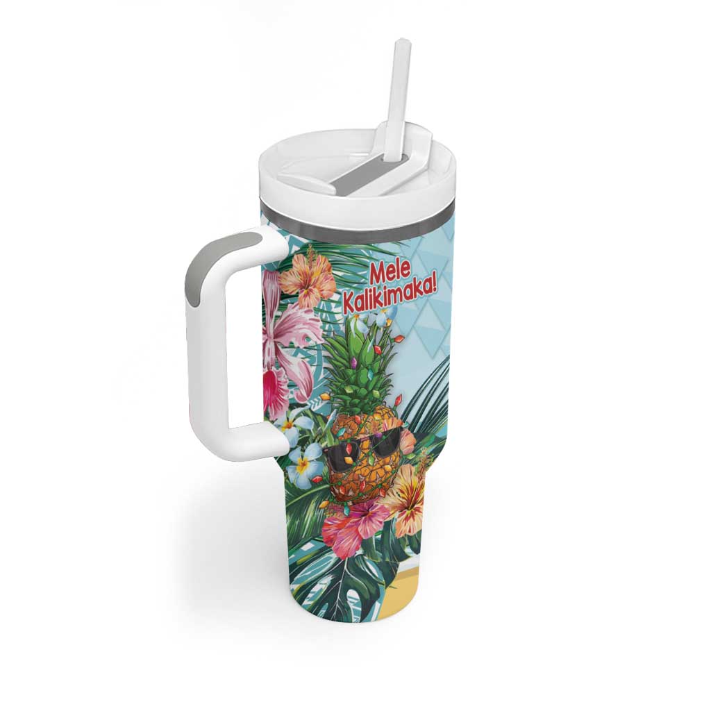 Aloha Hawaii Mele Kalikimaka Chilling Santa With Pineapple Polynesian Custom Stanley Cup 40 oz 30 oz Tumbler With HandleTVC2301362 - Image 2