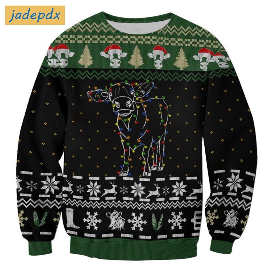 Amazing Cow Light Ugly Christmas Sweater, Gift Shirt For Xmas, Funny Cow Sweater