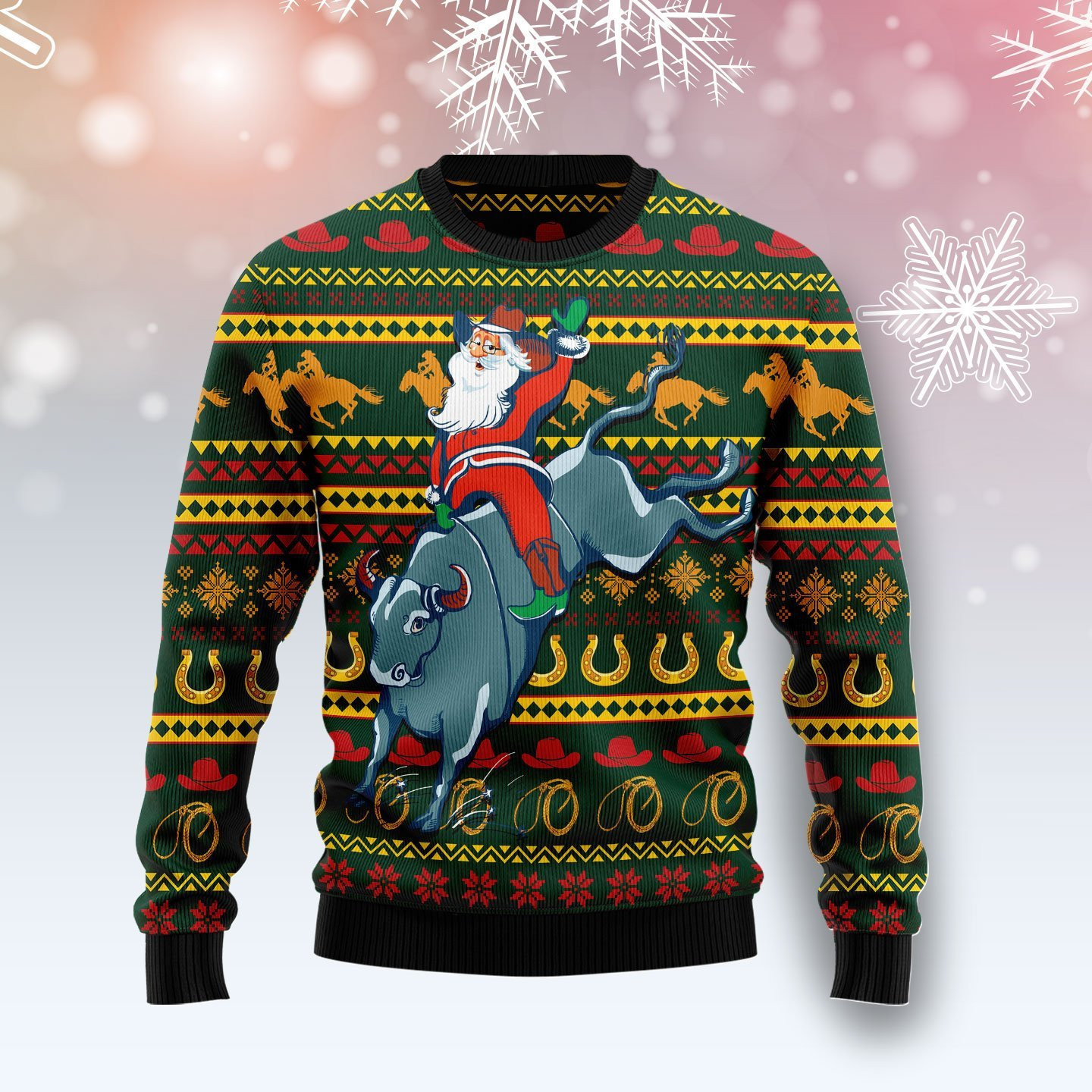 Amazing Cowboy Santa Claus Ugly Christmas Sweater Adult 3D Funny Matching for family