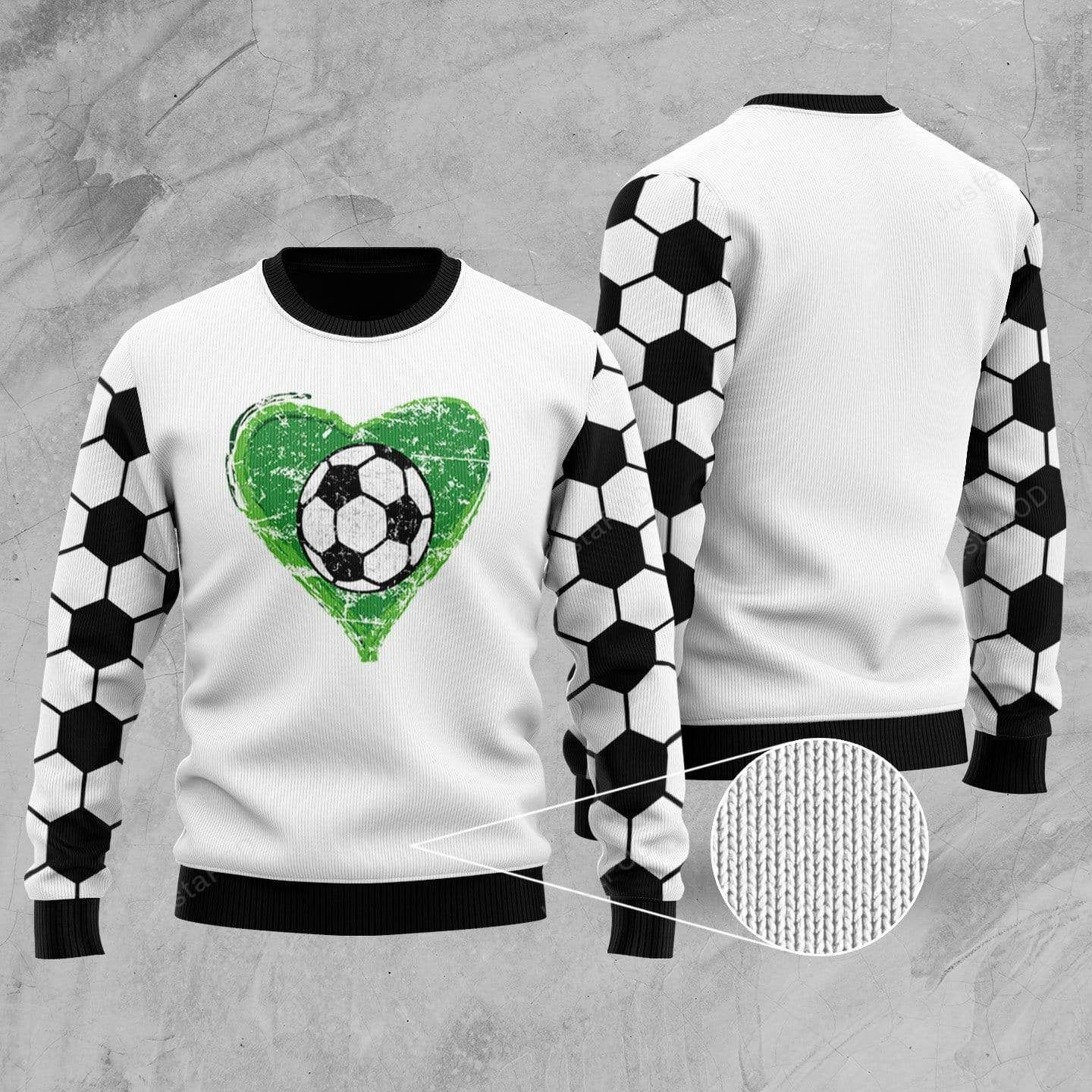 Amazing Soccer Heart Ugly Christmas Sweater Adult 3D Funny Matching for family