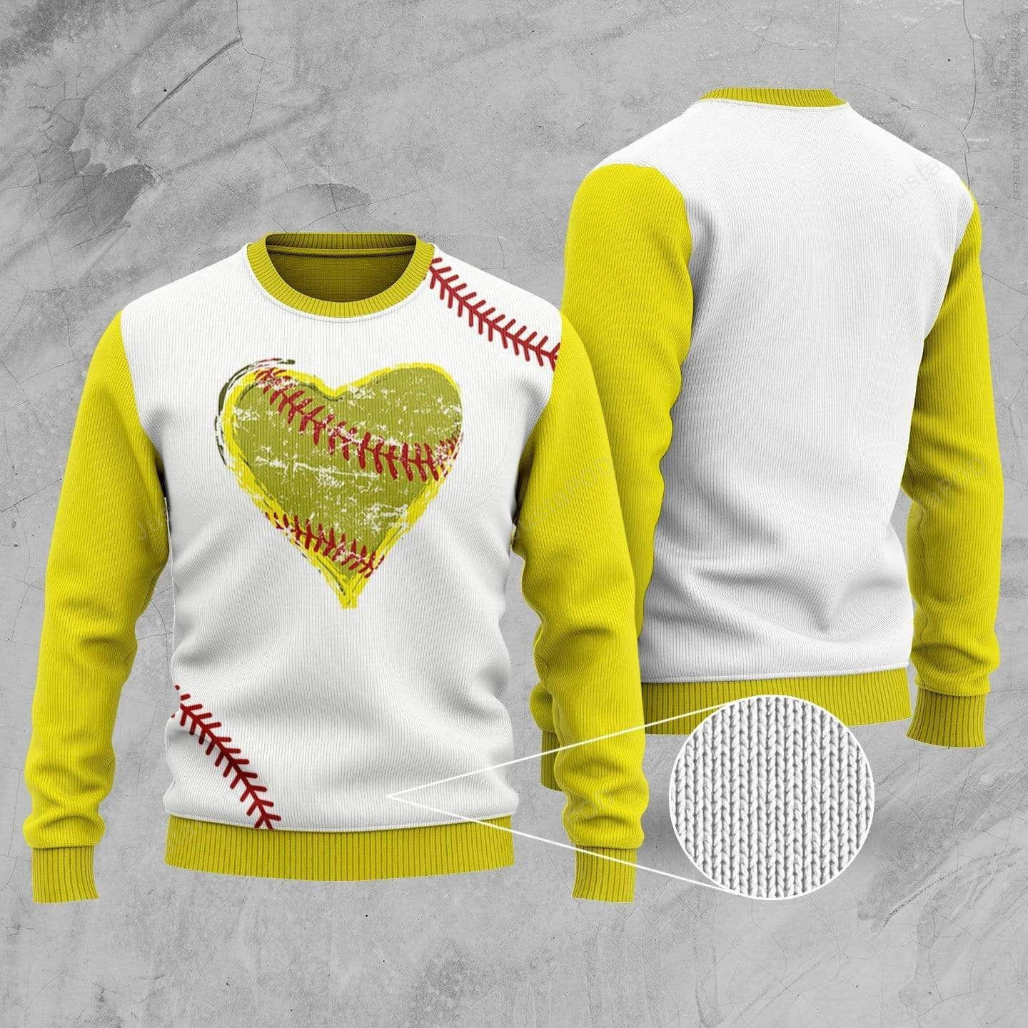 Amazing Softball Heart Ugly Christmas Sweater Adult 3D Funny Matching for family
