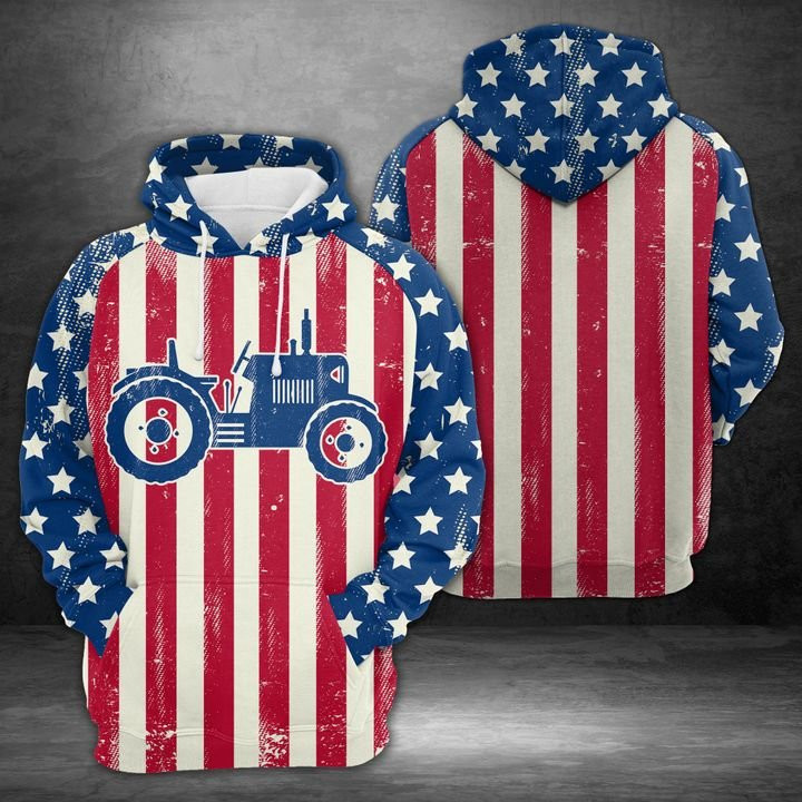 Amazing Tractor American Flag 3D All Over Print Hoodie, Zip Hoodie