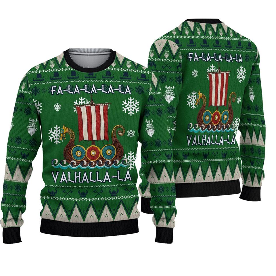 Amazing Viking Boat Valhalla La La Ugly Christmas 3D Sweater