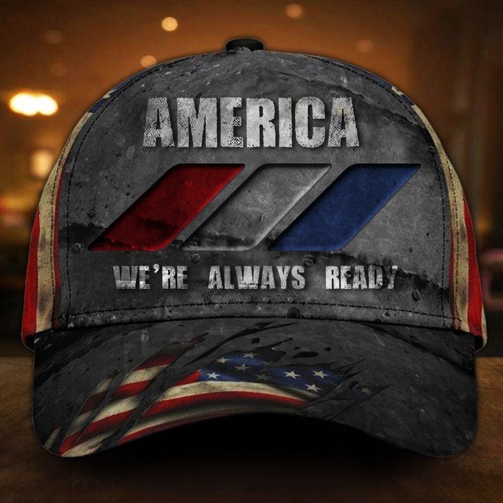 America We're Always Ready Cap Vintage USA Flag Patriotic Hat Proud To be American Trucker Hats Custom Hats Gifts For Men & Women