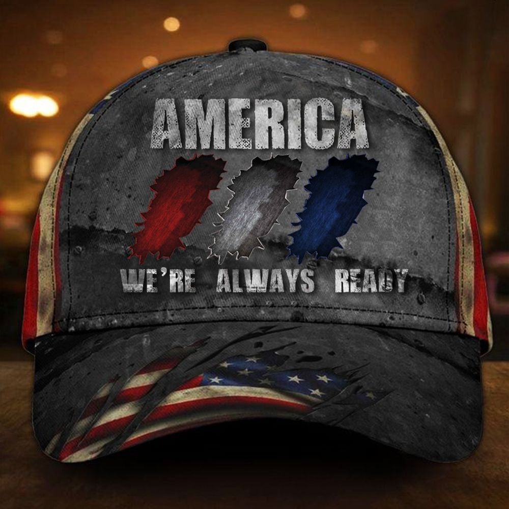 America We're Always Ready Vintage Hat USA Flag Patriotic Baseball Cap Unique Gift Trucker Hats Custom Hats Gifts For Men & Women