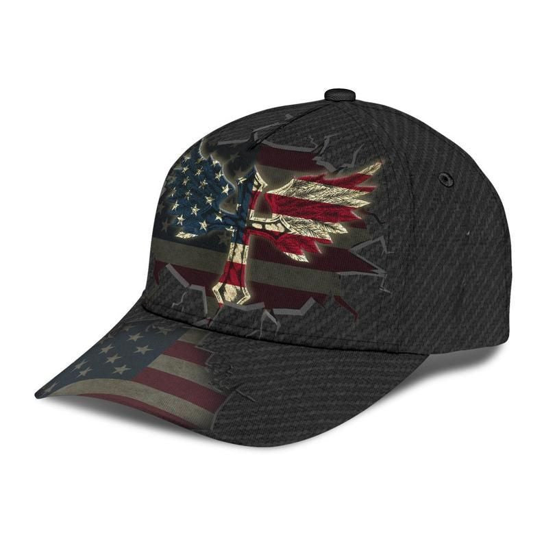 America Wing Classic Cap 3D, American Flag Cap, Strapback Cap, Unisex Hat, Jesus Cross Hat Trucker Hats Custom Hats Gifts For Men & Women