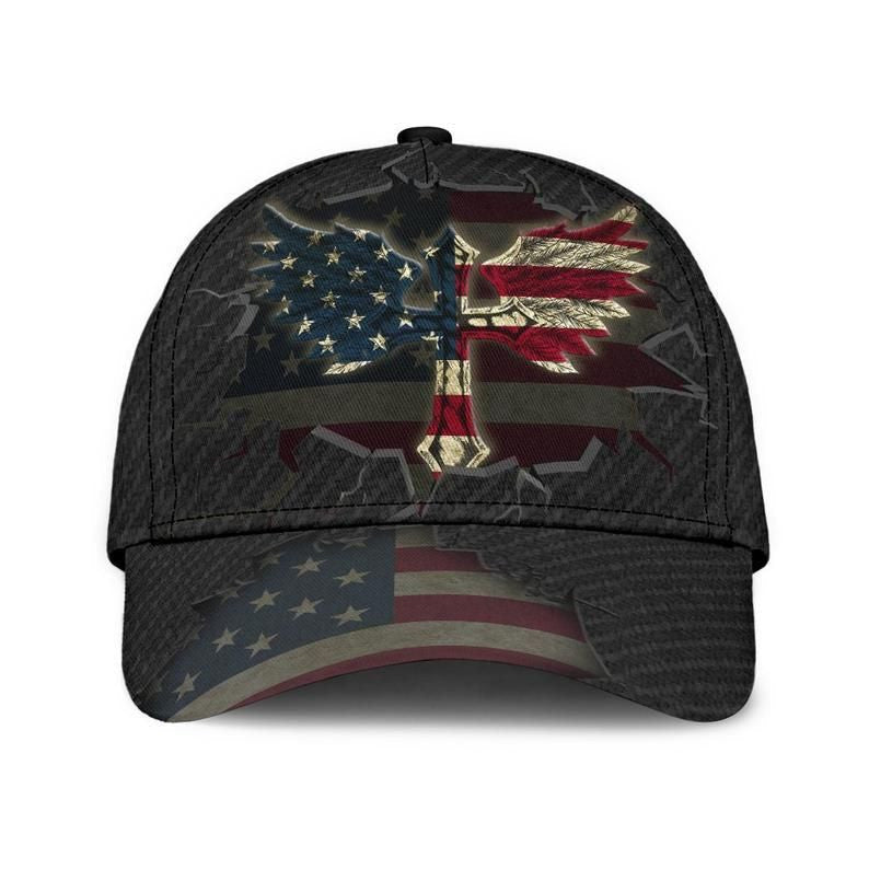 America Wing Classic Cap 3D, American Flag Cap, Strapback Cap, Unisex Hat, Jesus Cross Hat Trucker Hats Custom Hats Gifts For Men & Women