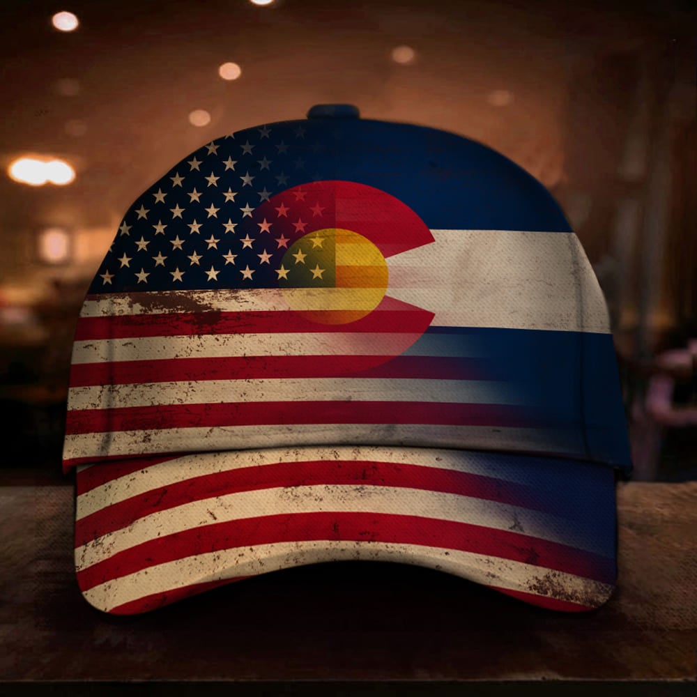 American And Colorado State Hat Vintage Old Patriotic Gift For Him Her Trucker Hats Custom Hats Gifts For Men & Women