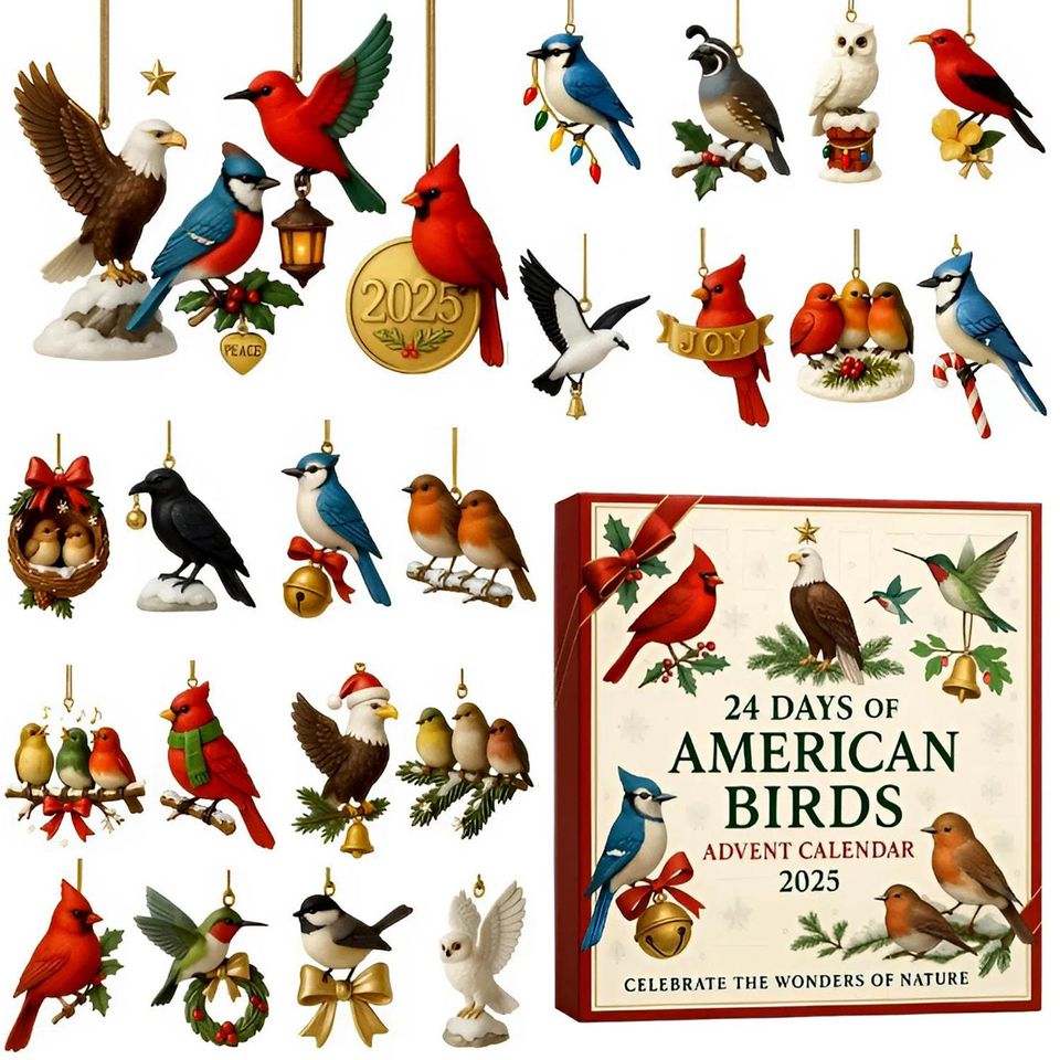 American Birds Advent Calendar 2025, 24 Day Birds Figurines : Vintage Christmas Ornament Countdown - Image 2