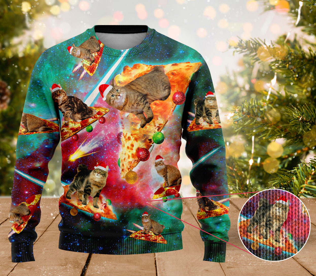American Bobtail Cat Pizza Ugly Christmas Sweater Funny Christmas Sweater Gift Ideas For Cat Lovers