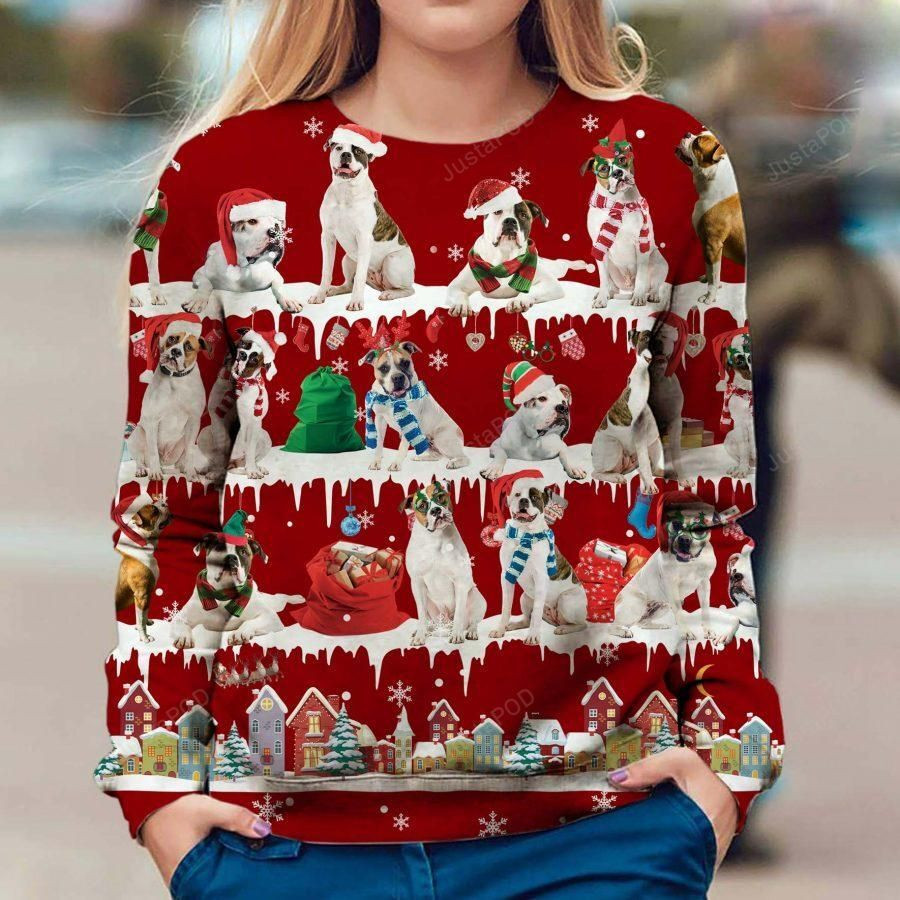 American Bulldog Christmas Ugly Christmas Sweater Adult 3D Funny Matching for family