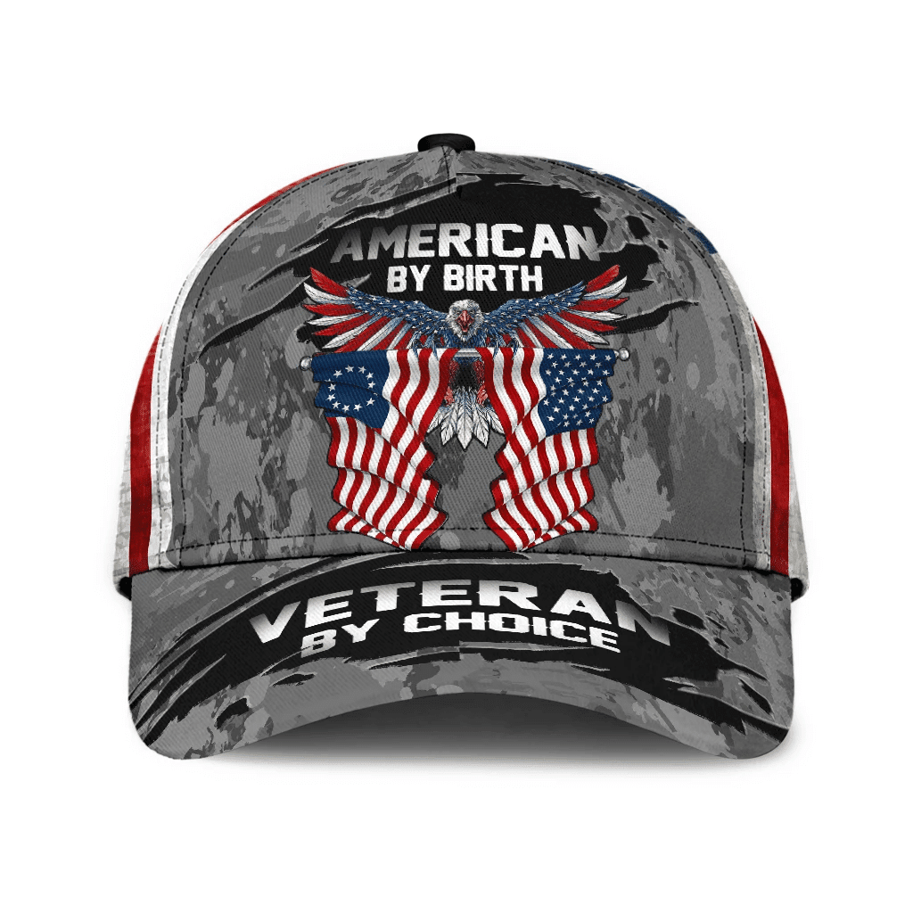 American By Birth Veteran By Choice Cap 3D Eagle USA Flag Cap Trucker Hats Custom Hats Gifts For Men & Women