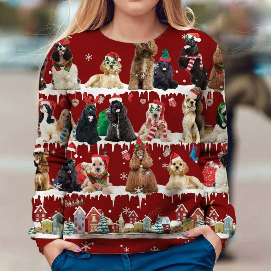 American Cocker Spaniel Snow Christmas Ugly Christmas Sweater Adult 3D Funny Matching for family