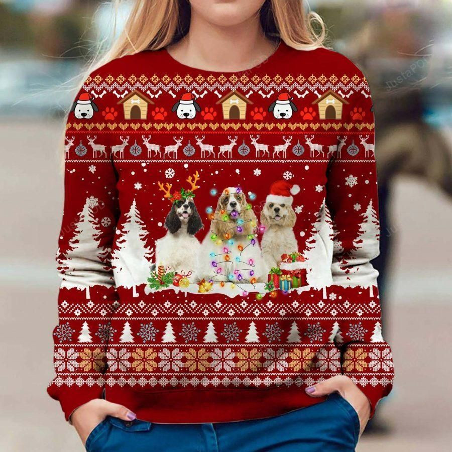 American Cocker Spaniel Ugly Christmas Sweater Adult 3D Funny Matching for family