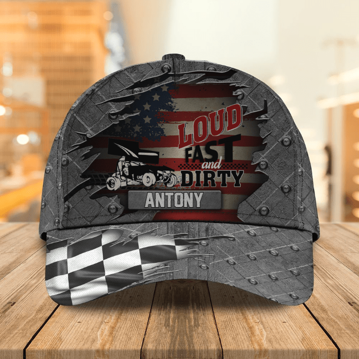 American Dirty Racing Cap, Dirty Track Racing, Personalized Name Classic Cap for Men Women, Hat for Rider Driver Trucker Hats Custom Hats Gifts For Men & Women