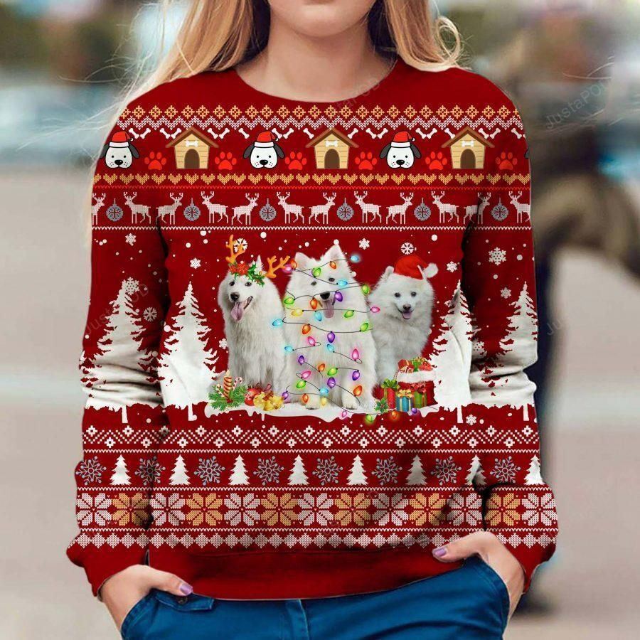 American Eskimo Dog Ugly Christmas Sweater Adult 3D Funny Matching for family
