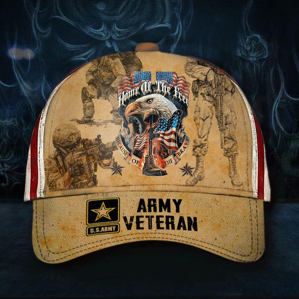American Flag Hat Proud Us Military Home Of The Free Army Veteran Hat Classic Cap Trucker Hats Custom Hats Gifts For Men & Women