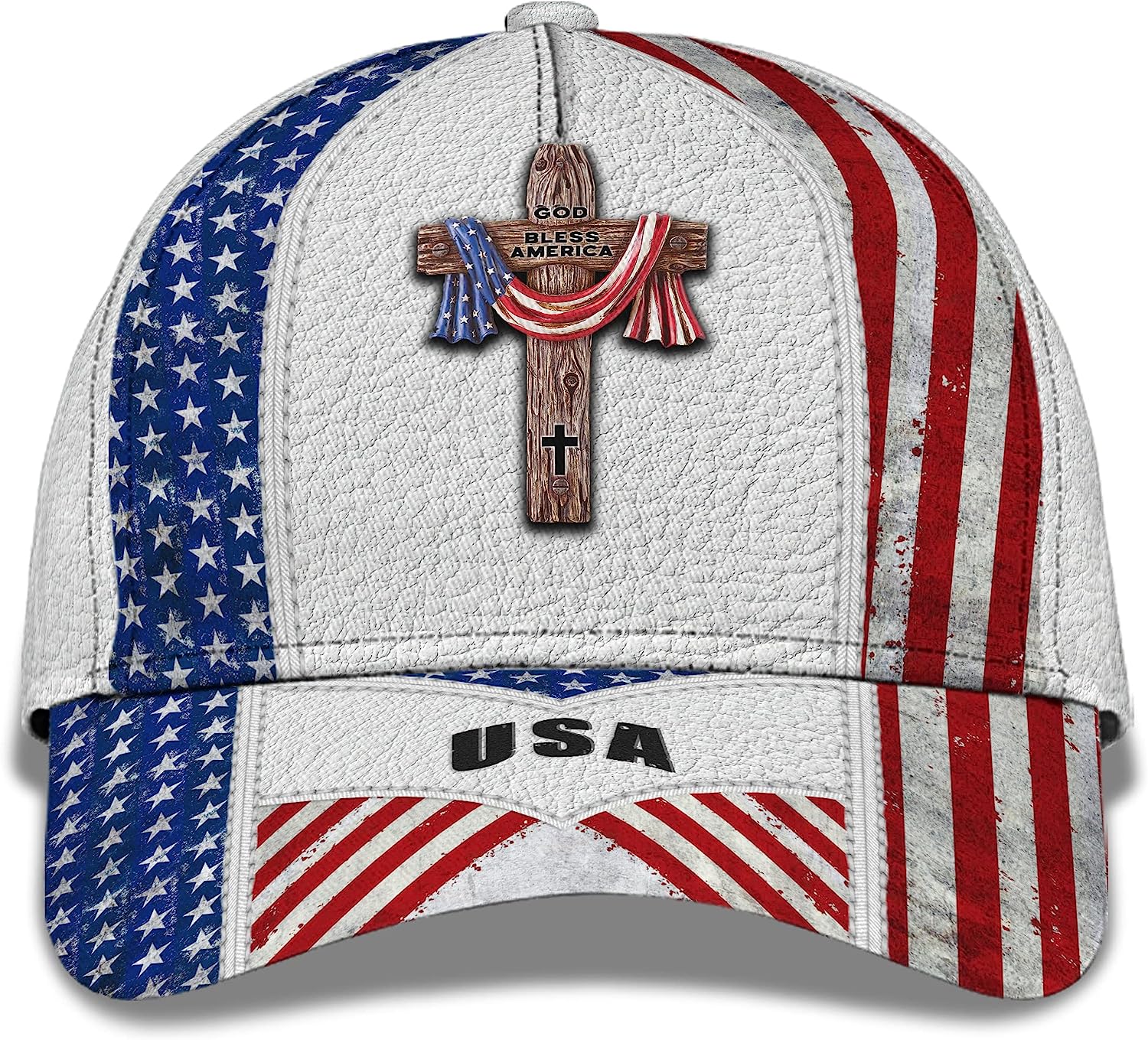 American Flag On Cross God Bless America All Over Print Baseball Cap - Christian Hats For Men Women Trucker Hats Custom Hats Gifts For Men & Women