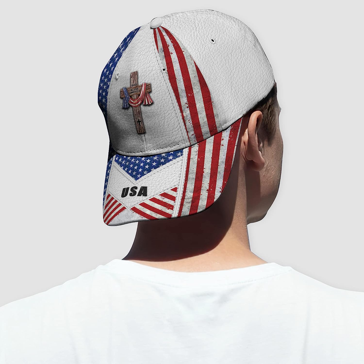 American Flag On Cross God Bless America All Over Print Baseball Cap - Christian Hats For Men Women Trucker Hats Custom Hats Gifts For Men & Women