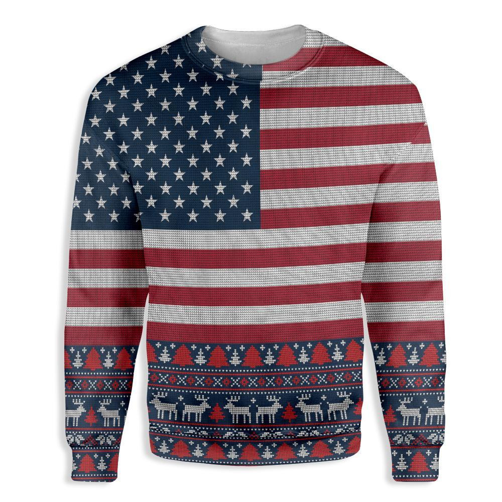 American Flag Ugly Pattern Ugly Christmas Sweater Adult 3D Funny Matching for family