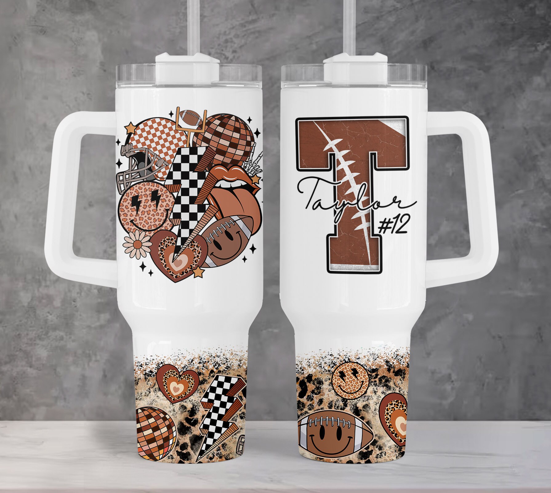 American Football Mom Retro Checkered Smiley Face Custom Stanley Cup 40 oz 30 oz Tumbler With HandleTVC2301958