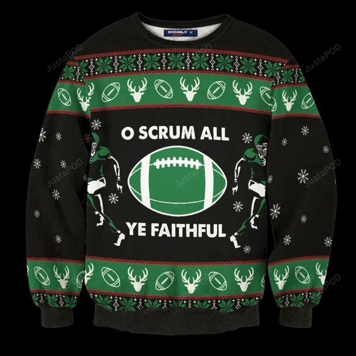 American Football Scrum All Ye Faithful Ugly Christmas Sweater Adult 3D Funny Matching for family