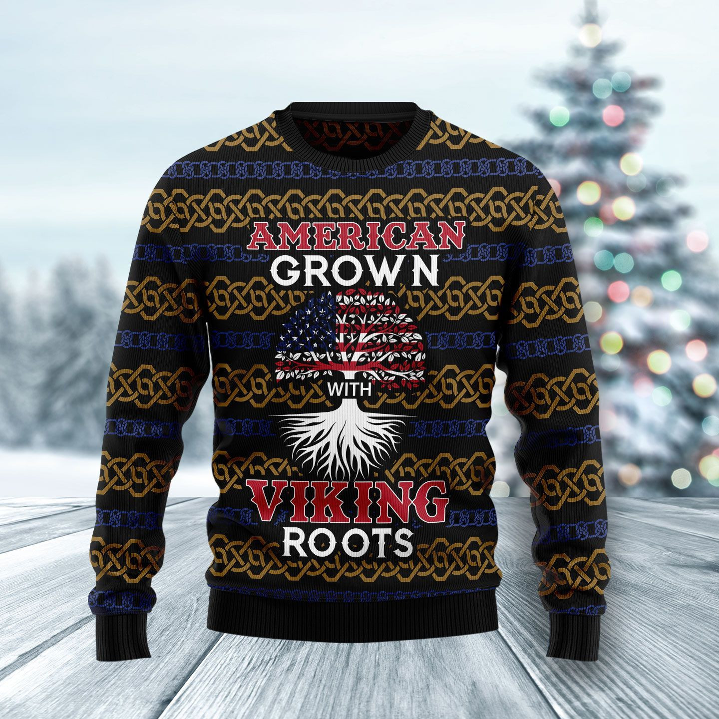 American Grown With Viking Roots Ugly Christmas Sweater Adult 3D Funny Matching for family