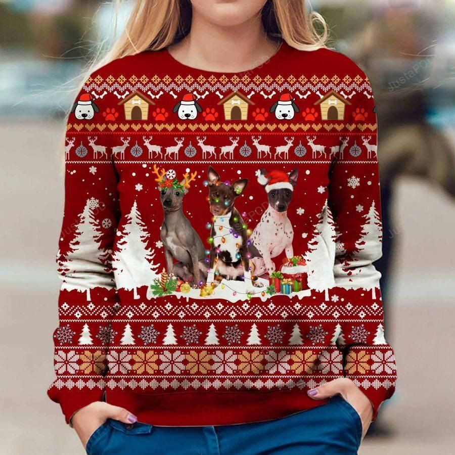 American Hairless Terrier Ugly Christmas Sweater Adult 3D Funny Matching for family