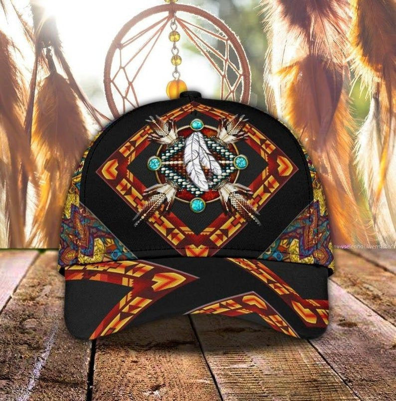 American Native Classic Cap 3D, Native Chief Feathers Cap, Baseball Cap, Cap, Unisex Hat Classic Cap Trucker Hats Custom Hats Gifts For Men & Women