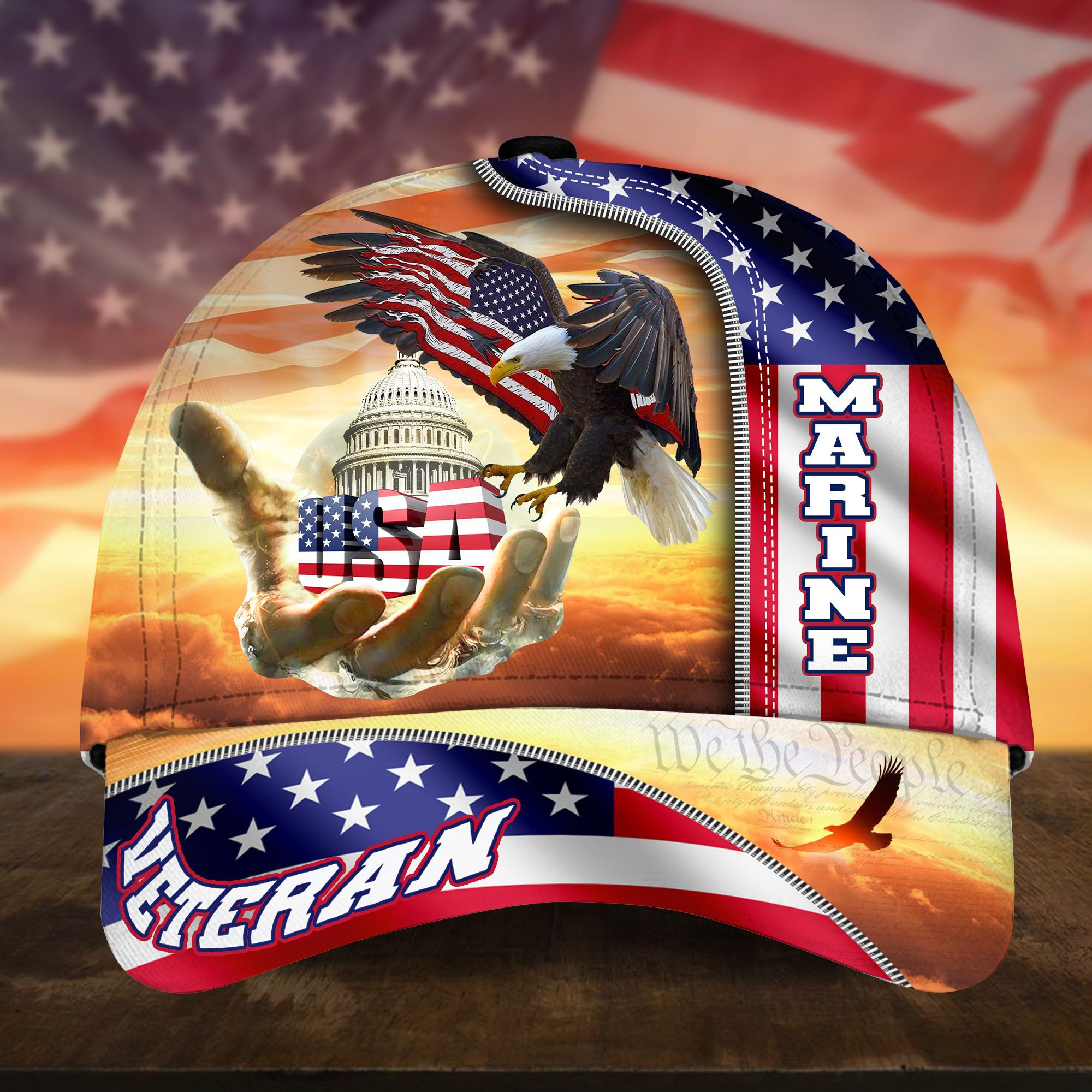 American Patriot Multiservice U.S Veteran Cap Eagle USA Flag Cap Trucker Hats Custom Hats Gifts For Men & Women