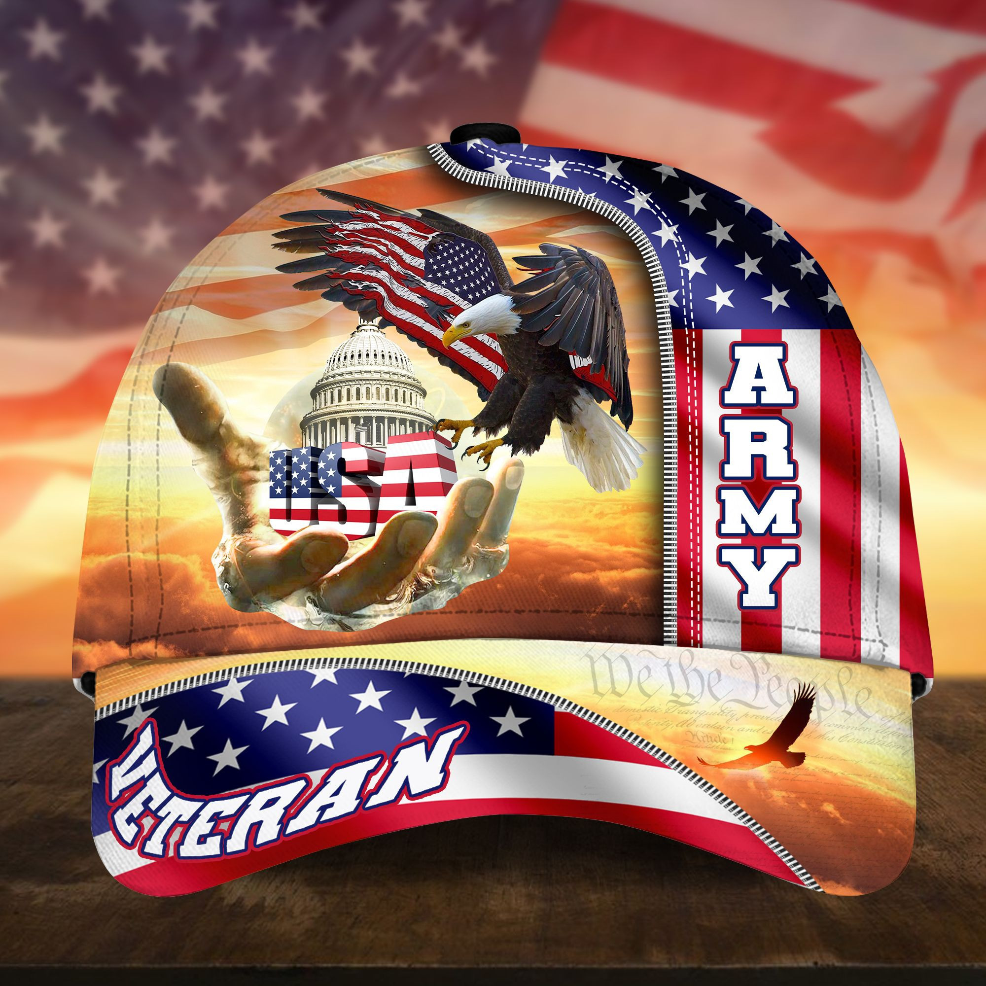 American Patriot Multiservice U.S Veteran Cap Eagle USA Flag Cap Trucker Hats Custom Hats Gifts For Men & Women
